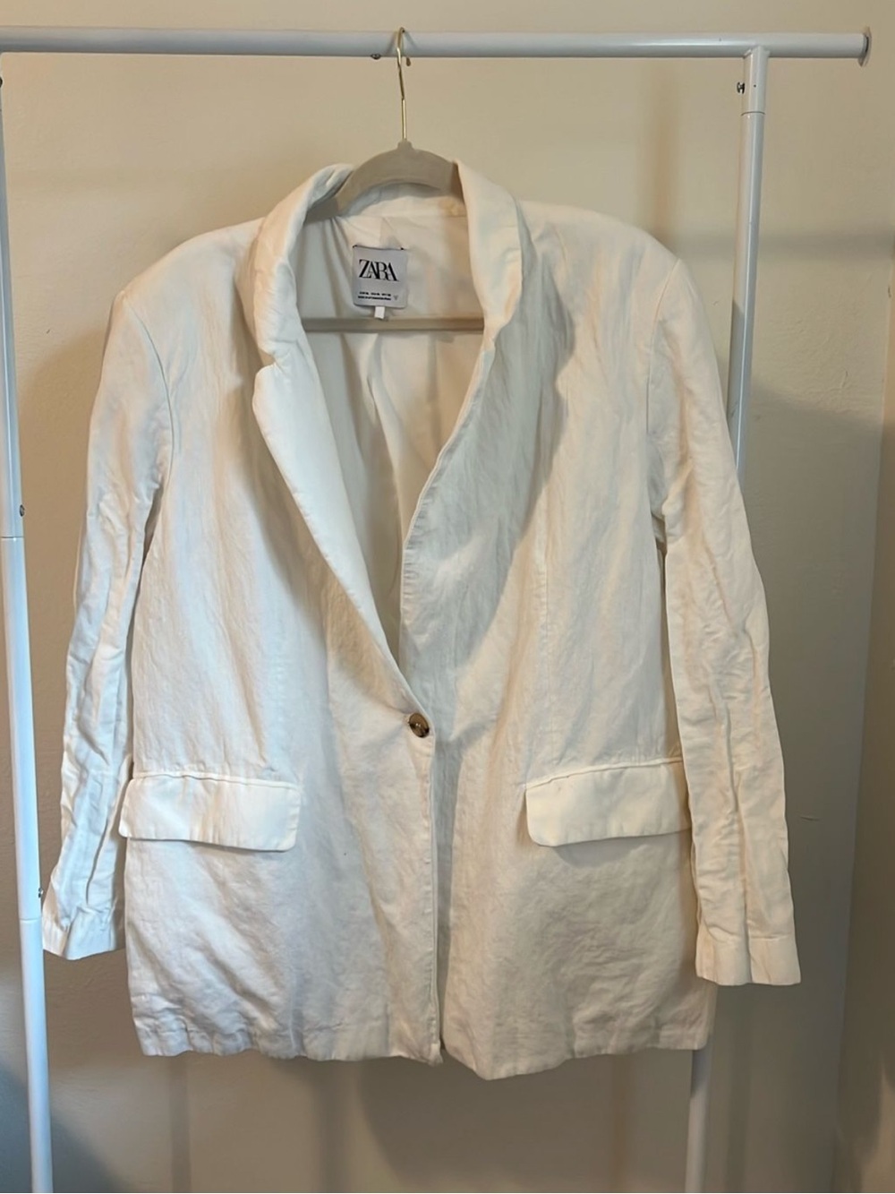 ZARA Cream Single-Button Linen Blazer